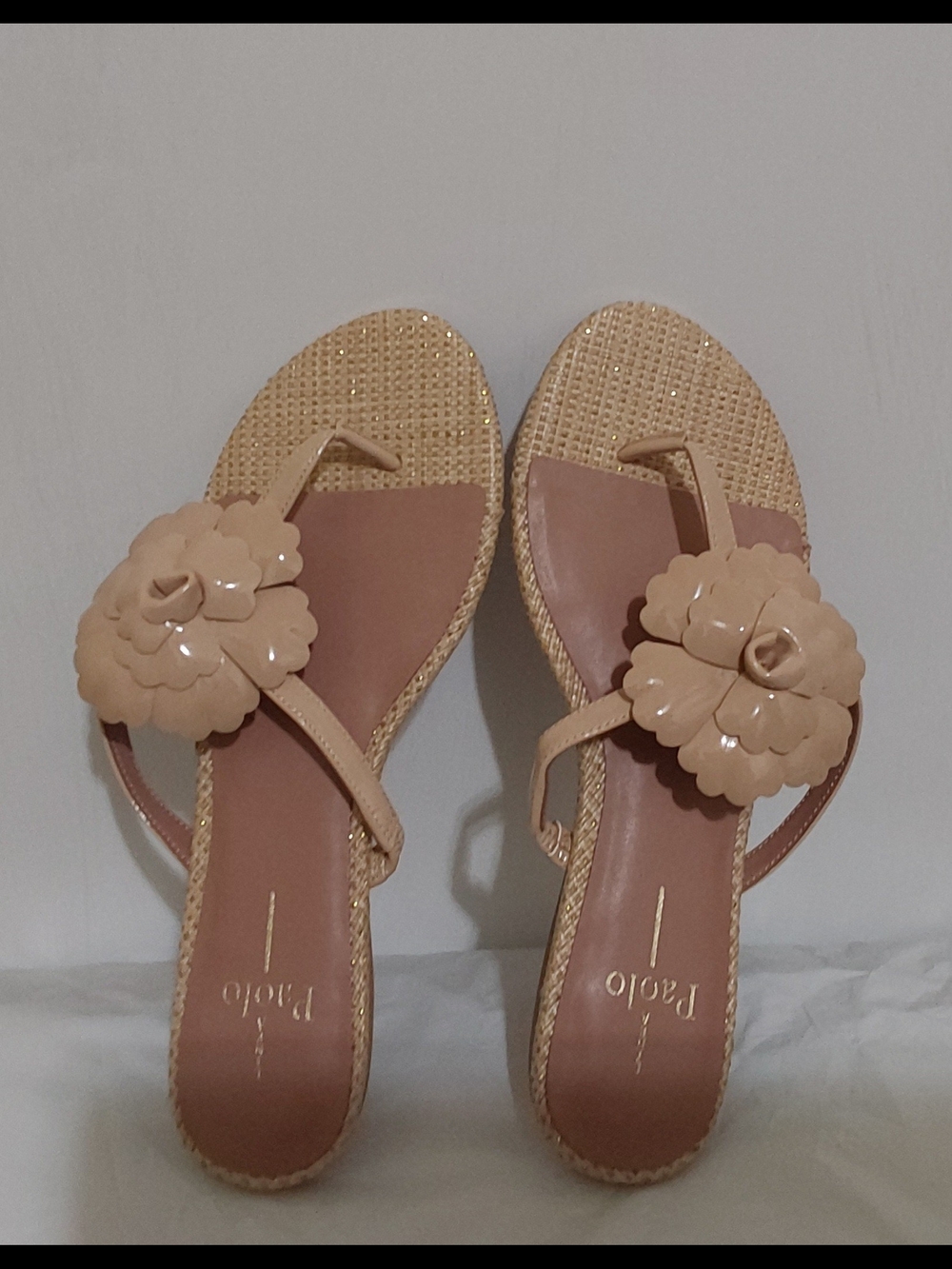 Paolo Beige Floral Thong Sandals